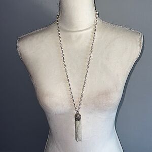 Charming Charlie Faux Pearl Strand Tassel Necklace!